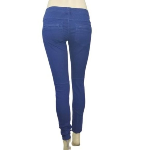 Free People Cobalt Blue Skinny Moto Utility Jeans 25 Zippered Pockets - Picture 5 of 7